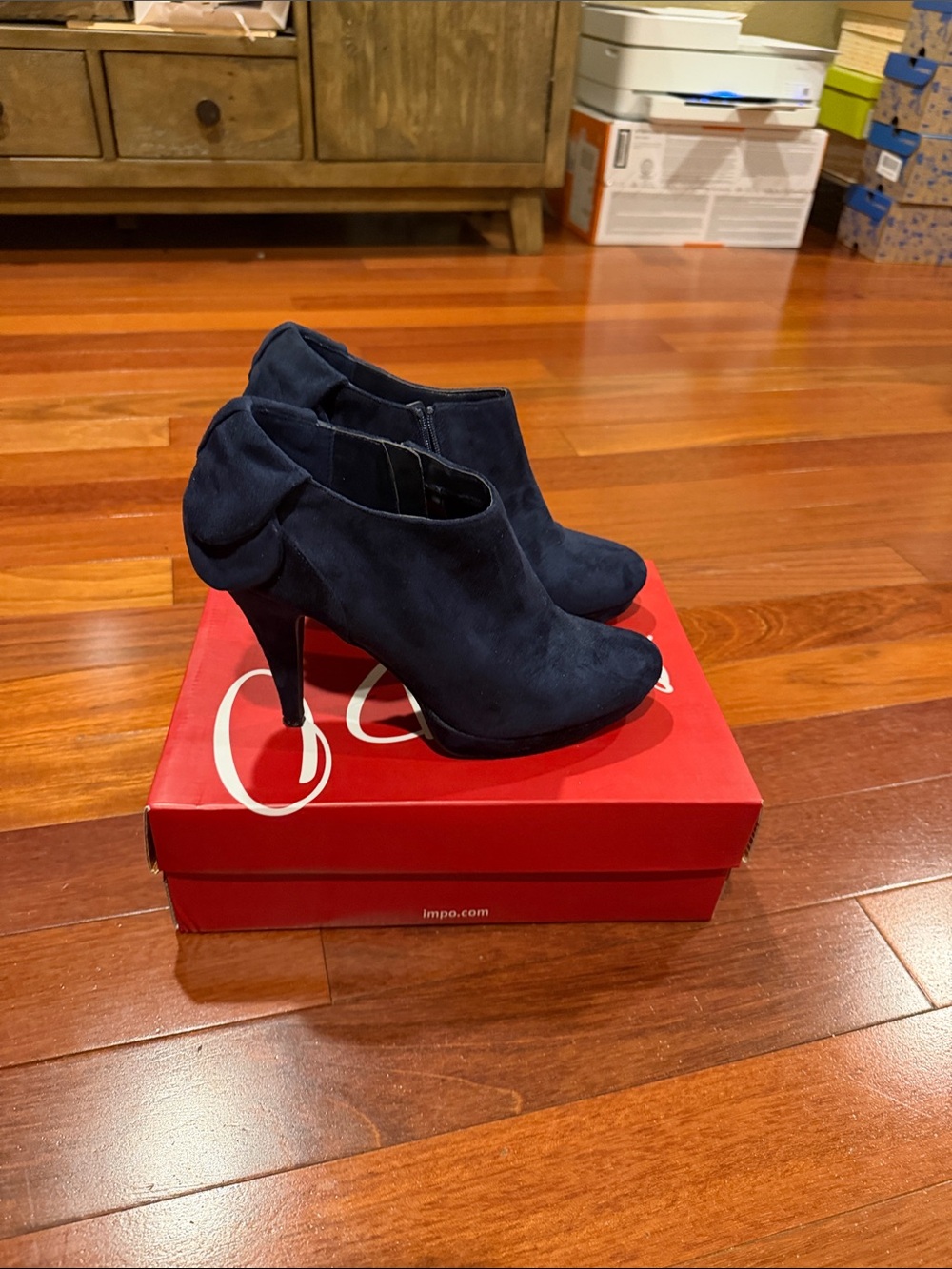Impo Navy Suede Ankle Booties with Sculpted Heel